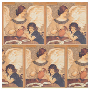 Antik fransk chokladängelsposter: Vintagekonst Tyg