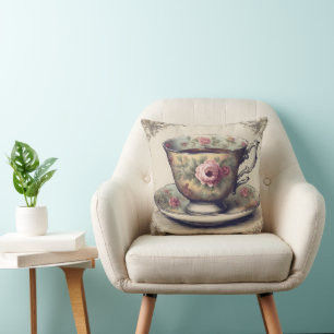 Antik fransk lantlig shabby chic blomkruka för te kudde