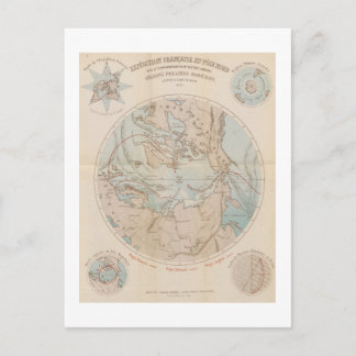 Antik fransk nordpol arktisk karta 1867 helg vykort