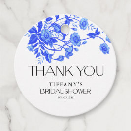 Antik fransk Toile blå blomsterbröllopsdusch Gåvor Etiketter