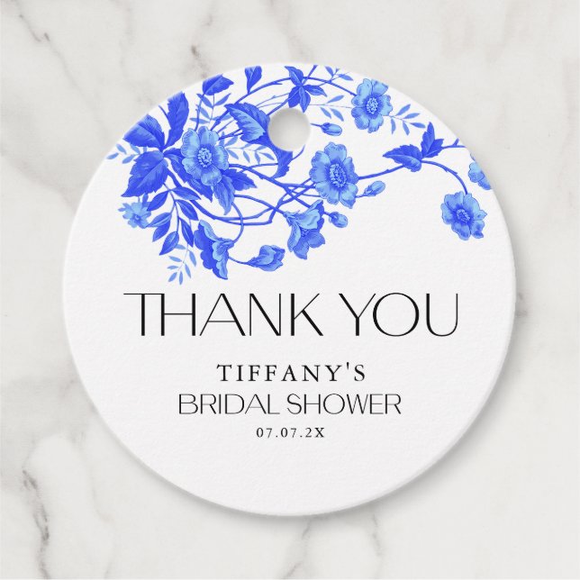 Antik fransk Toile blå blomsterbröllopsdusch Gåvor Etiketter (Framsida)