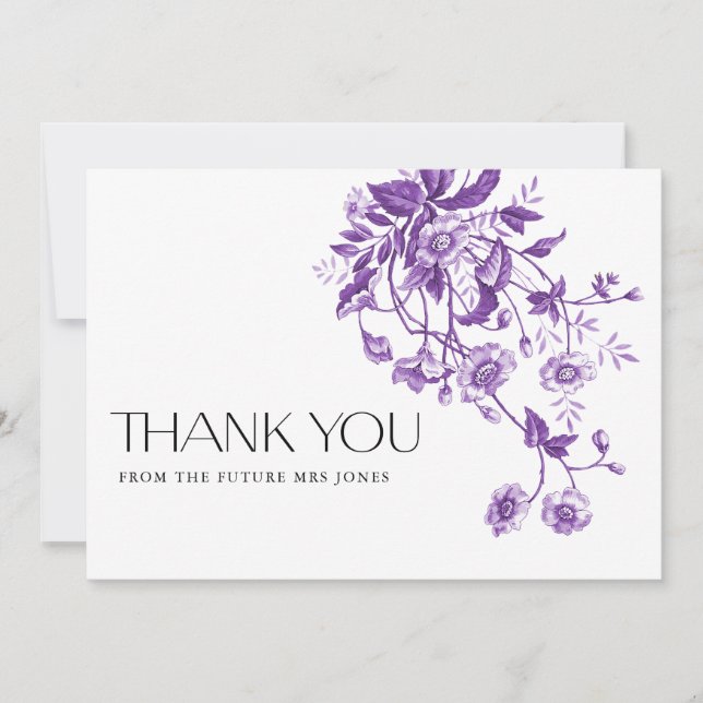 Antik fransk Toile Lila Blommig Bröllopsdusch Tack Kort (Framsida)