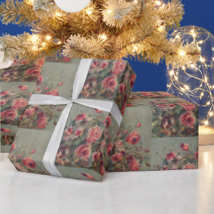 Antik fransk trädgård rosa ros oljemålning presentpapper