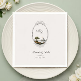 Antik Franskt Landskapsmonogram Bröllopsservett Pappersservett