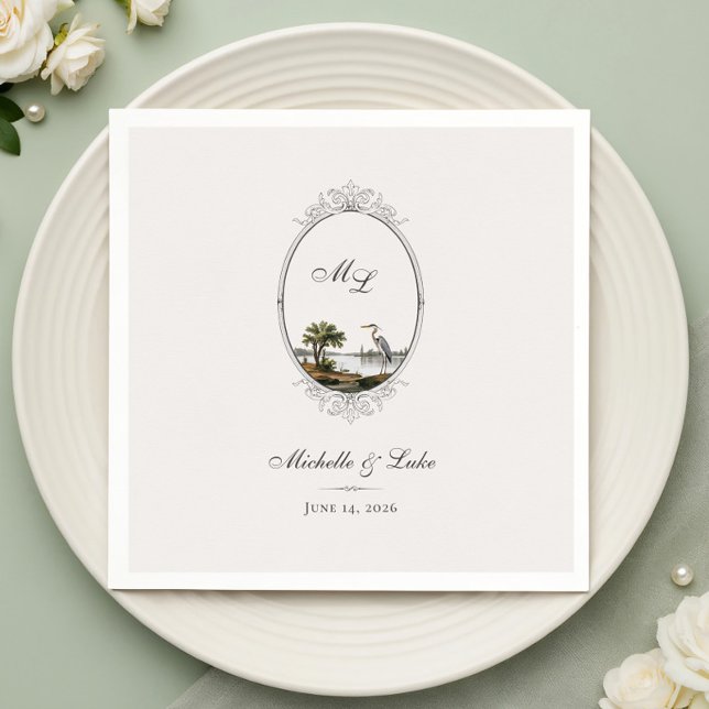 Antik Franskt Landskapsmonogram Bröllopsservett Pappersservett (Skapare uppladdad)