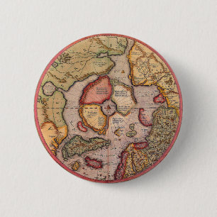 Antik gammal världskarta, Arktiska Nordpolen, 1595 Knapp