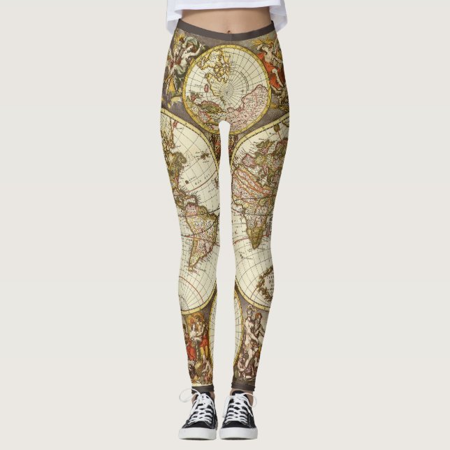 Antik gammal världskarta av Frederick de Wit, ca 1 Leggings (Framsida)