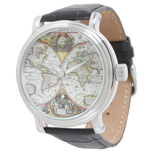 Antik gammal världskarta av Hendrik Hondius, 1630 Armbandsur (Vinklad)