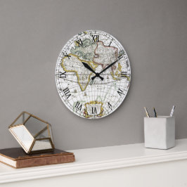 Antik gammal världskarta av Hendrik Hondius, 1630 Stor Klocka