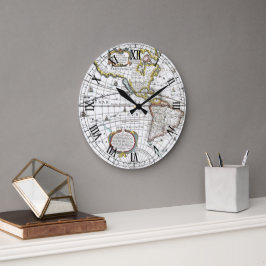 Antik gammal världskarta av Hendrik Hondius, 1630 Stor Klocka