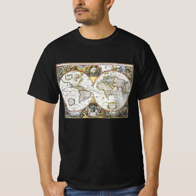 Antik gammal världskarta av Hendrik Hondius, 1630 Tee Shirt (Framsida)