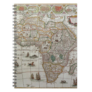 Antik gammal världskarta över Afrika av Blaeu, ca Anteckningsbok Med Spiral