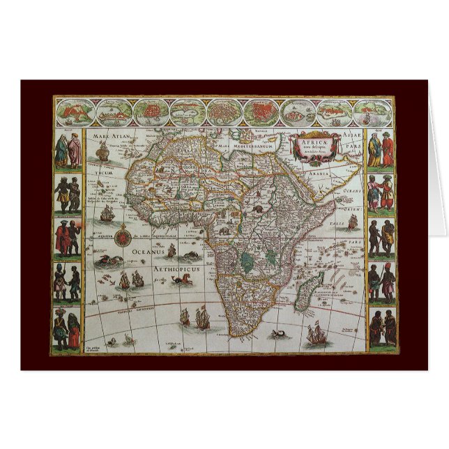 Antik gammal världskarta över Afrika av Blaeu, ca  Hälsningskort (Framsidan Horizontal)