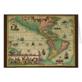 Antik gammal världskarta över Amerika, 1606 Hälsningskort