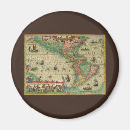 Antik gammal världskarta över Amerika, 1606 Magnet
