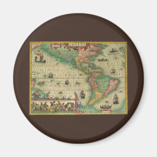 Antik gammal världskarta över Amerika, 1606 Magnet