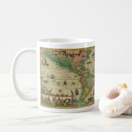 Antik gammal världskarta över Amerika av Hondius Kaffemugg