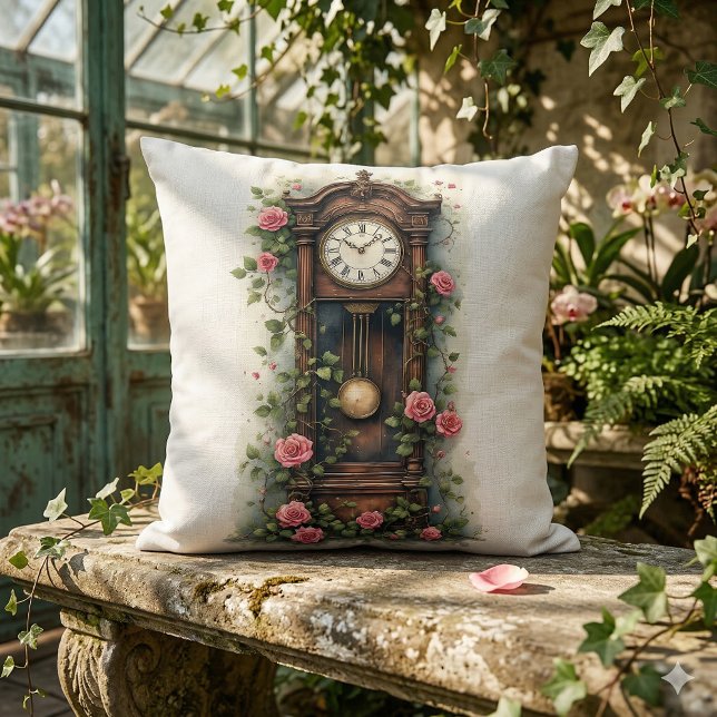 Antik golvur Ivy Rose Kudde (Vintage Ivy Rose Grandfather Clock Throw Pillow Mockup A)