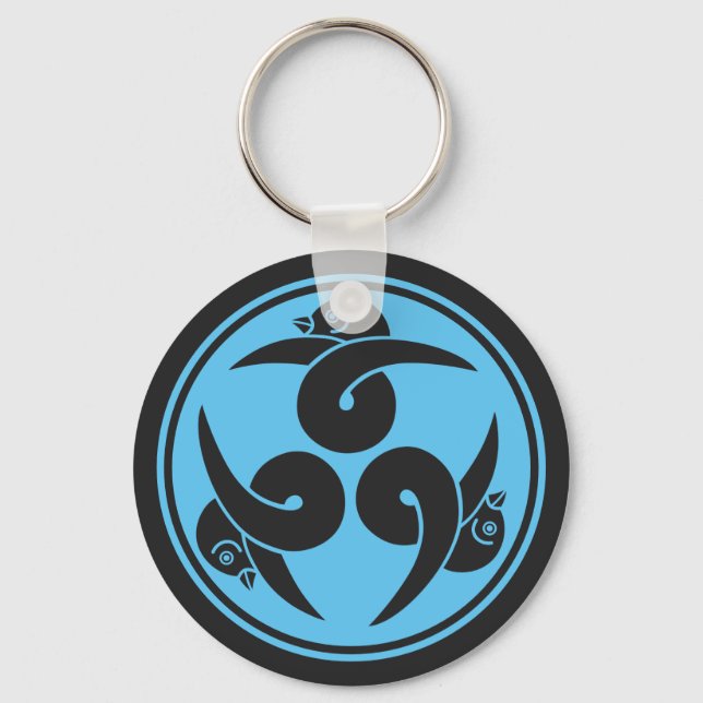 Antik Grå Blå Tre Gäss Japan Mon Oriental Nyckelring (Framsida)