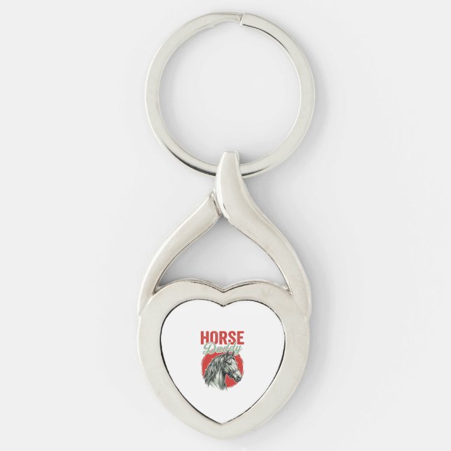 Antik gravering av hästfader twisted heart silverfärgad nyckelring (Framsidan)