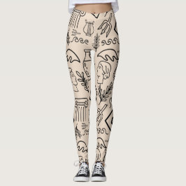 Antik Grekland Linjekonst Mönster Leggings