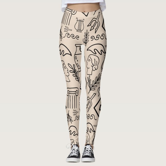 Antik Grekland Linjekonst Mönster Leggings (Framsida)