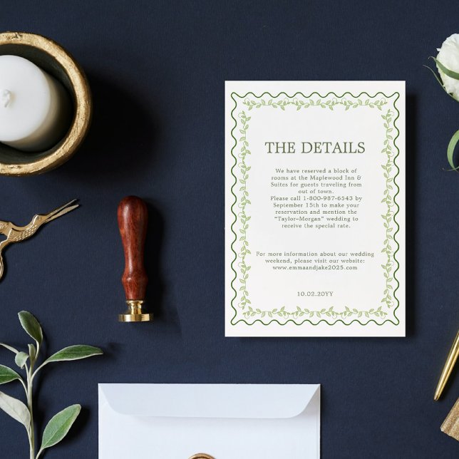 Antik Grön Blommig Ram Landsbygdens Bröllopsdetalj Tilläggskort (Skapare uppladdad)