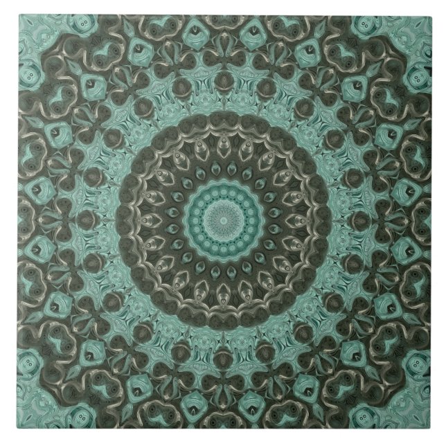 Antik grön mandala mönsterdesign kakelplatta (Framsidan)