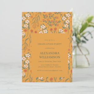 Antik gul blomster- examensfest inbjudningar