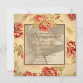 Antik gul rustik röd ros bröllopsfoto inbjudan