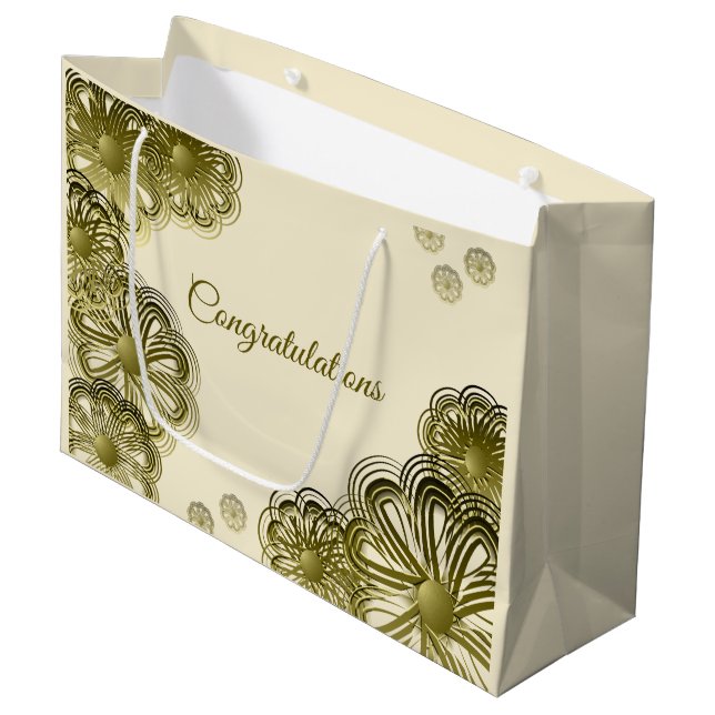 Antik guld blommig bröllop presentpåse (Framsidan Vinklad)
