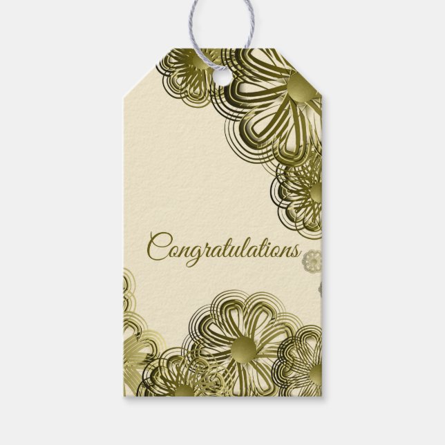 Antik guld blommig bröllopsgavetyg presentetikett (Framsidan)