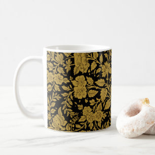 Antik Guld Blommig Indisk Lackarbeten Svart Mönste Kaffemugg