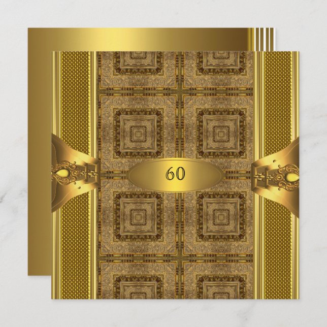 Antik Guld Bok 3 Mäns 60-årsfirande Man Inbjudningar (Fram/baksida)