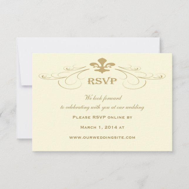 Antik Guld Fleur de Lis Bröllop RSVP-kort OSA Kort (Framsida)
