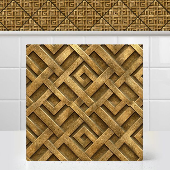 Antik Guld Interlocking Diamant Metall Mönster Kakelplatta (Antique Gold Interlocking Diamond Metal Pattern Ceramic Tile)