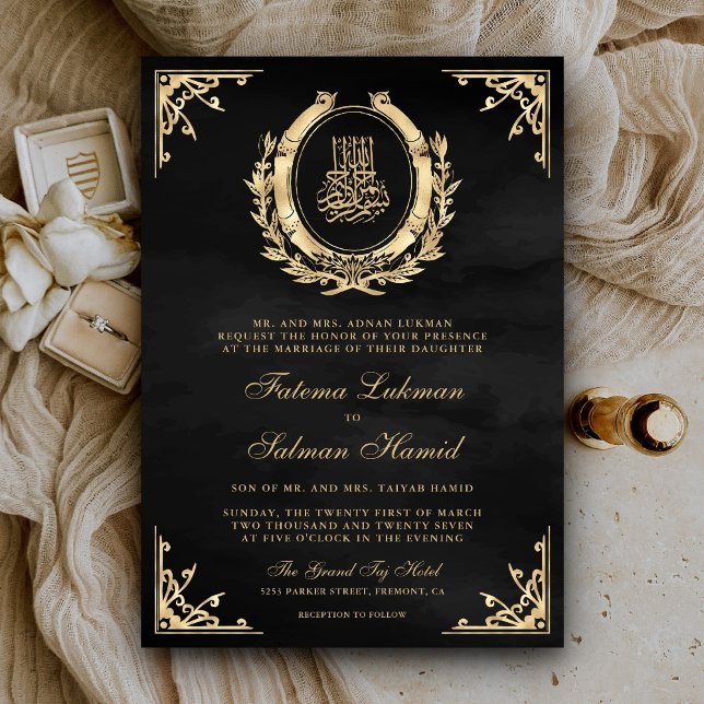 Antik Guld Kam Black Muslim Bröllop Inbjudningar (Skapare uppladdad)