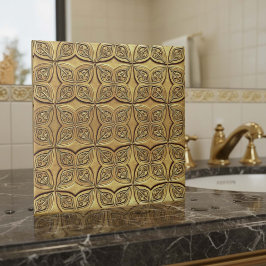 Antik Guld Kronbladsmotiv Geometrisk #9 ID1227 Kakelplatta