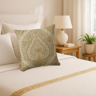 Antik Guld Ornamenterad Paisley Lyx Persiskt Arv Kudde
