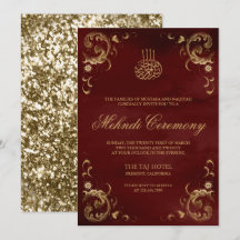 Antik Guld Ram Burgunder Röd Islamisk Mehndi