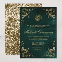 Antik Guld Ram Smaragdgrön Islamisk Mehndi