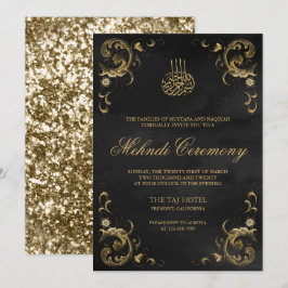 Antik Guld Ram Svart Islamisk Mehndi Inbjudningar