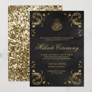 Antik Guld Ram Svart Islamisk Mehndi Inbjudningar