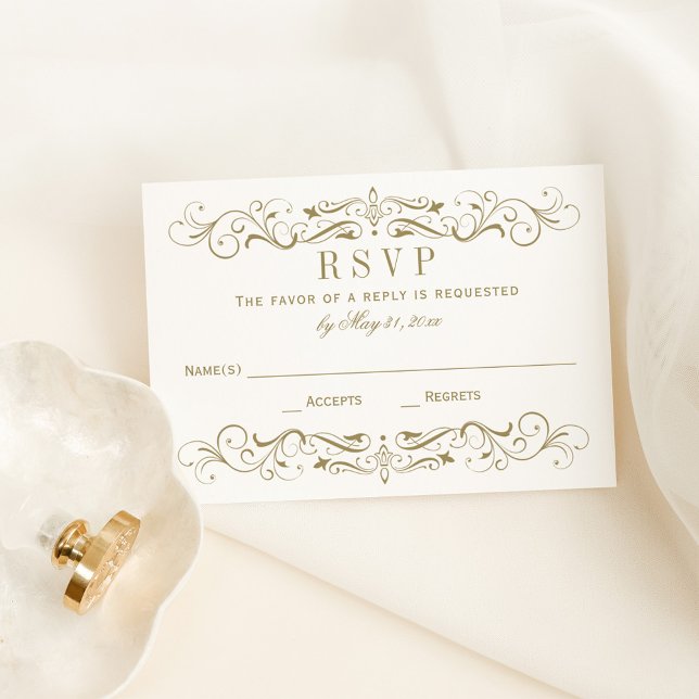 Antik Guld Scrollwork Bröllop OSA Kort (Skapare uppladdad)