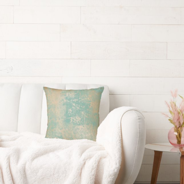 Antik Guld Teal Vintage Mönster Kudde (Soffa)