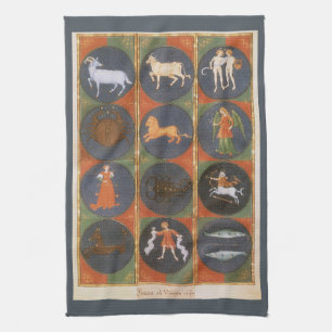 Antik himmelsk karta, astrologisk zodiakskarta, 14 kökshandduk