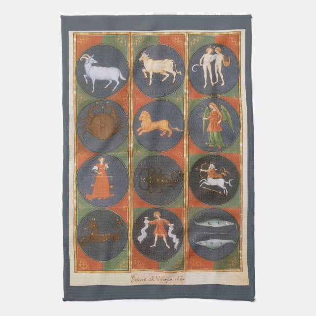 Antik himmelsk karta, astrologisk zodiakskarta, 14 kökshandduk (Vertikal)