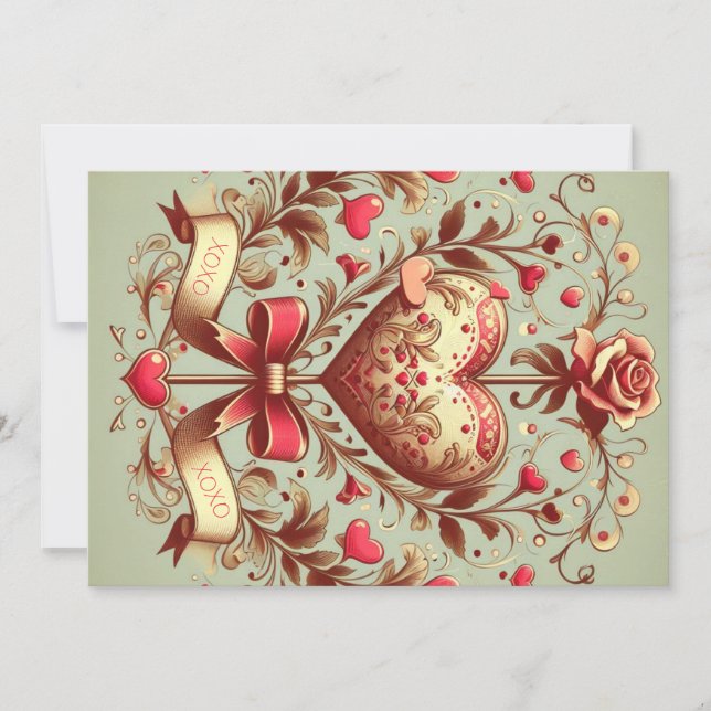 Antik hjärta Alla hjärtans dag xoxo Julkort (Framsida)