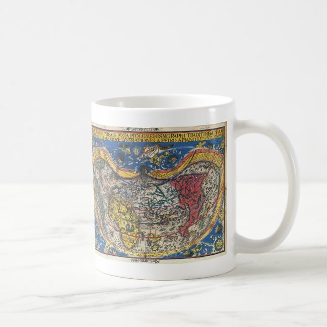 Antik hjärtformad världskarta av Peter Apian 1520 Kaffemugg (Höger)