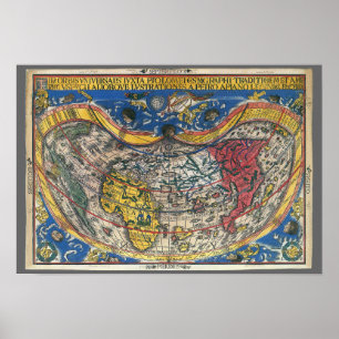 Antik hjärtformad världskarta av Peter Apian 1520 Poster
